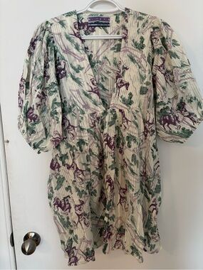 Kimchi Blue Mini Dress in Cream with Purple & Green Print - Size Medium